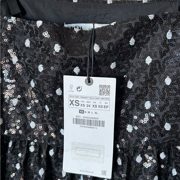 NWT Zara Mini Black Dress Polka Dot Sequin Sze XS - Picture 8 of 9